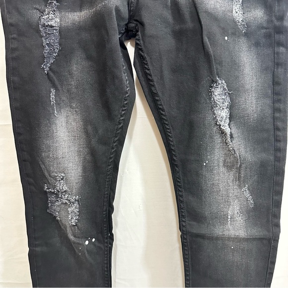 BOOHOO MAN SUPER SKINNY DISTRESSED PAINT SPLAT JEANS IN BLACK SIZE 36S - Picture 5 of 11